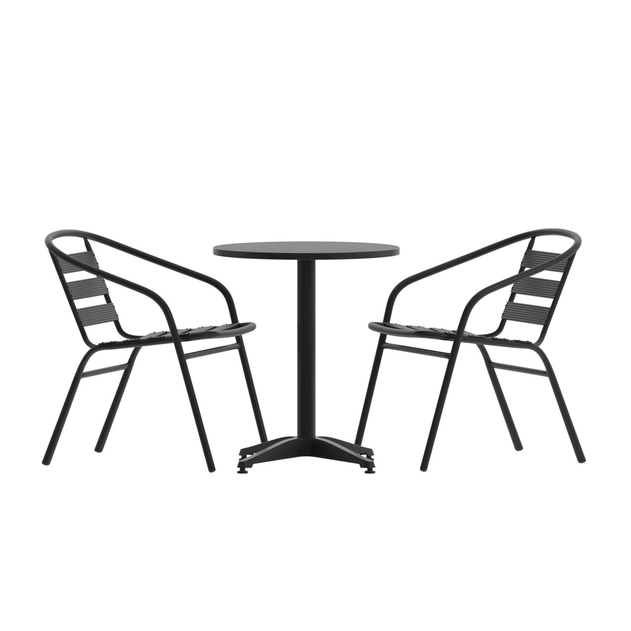Emma and Oliver 23.5'' Round Aluminum Indoor-Outdoor Table Set with 2 Slat Back Chairs